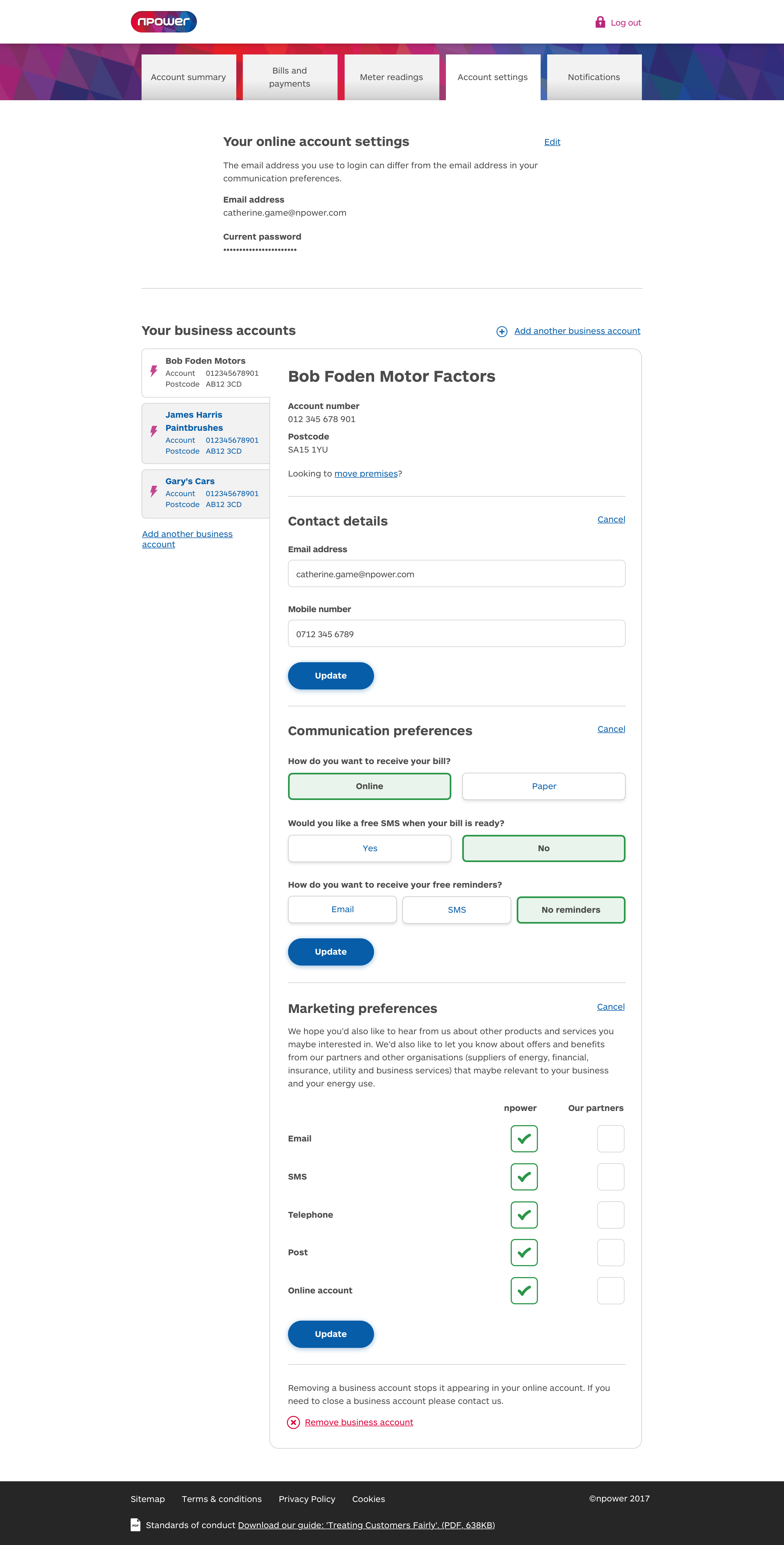 Account settings after