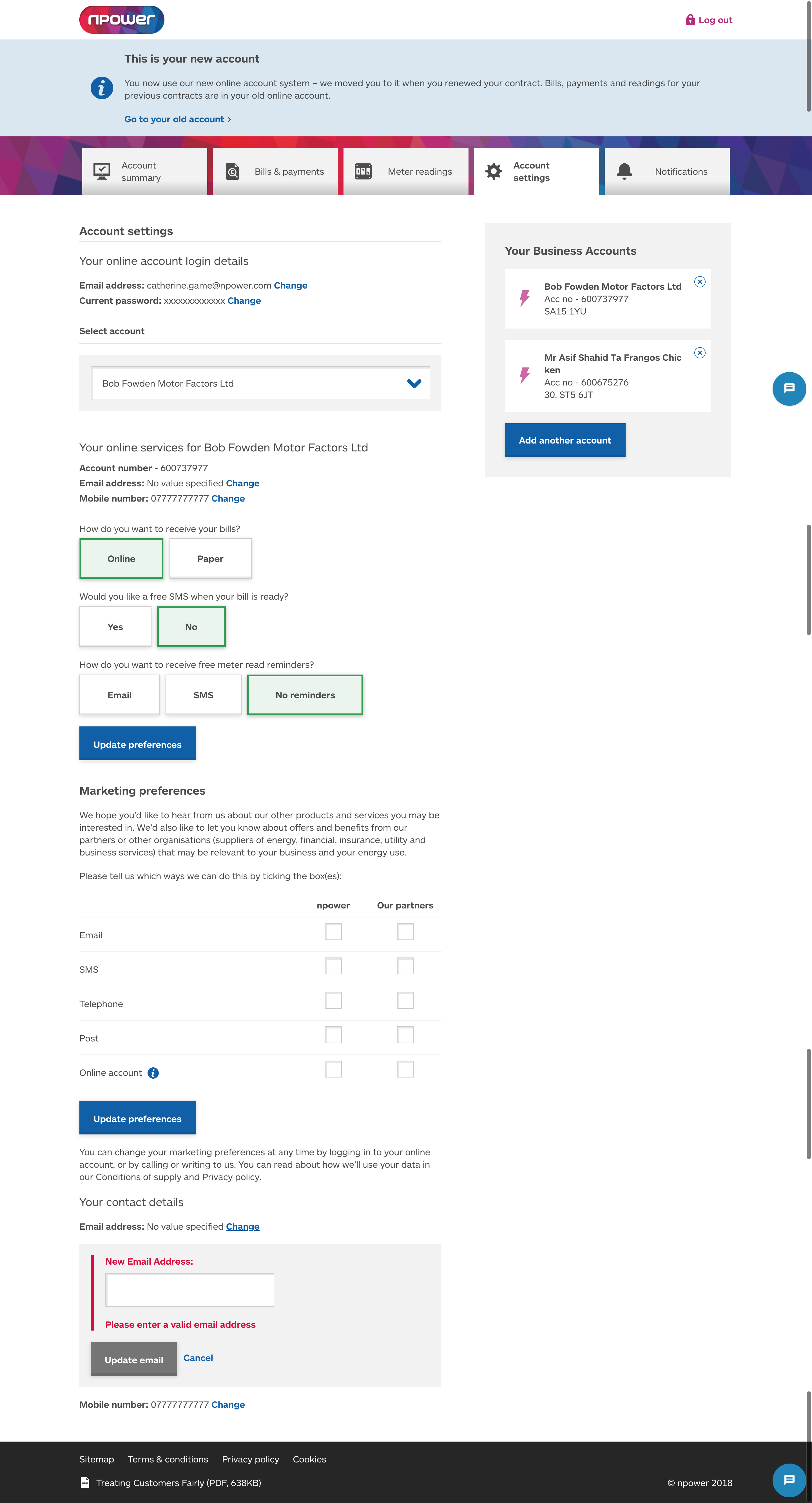 Account settings before